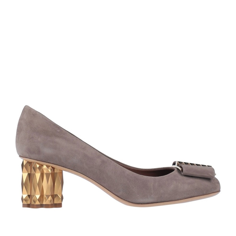 Salvatore Ferragamo Heels with Gold Textured Block